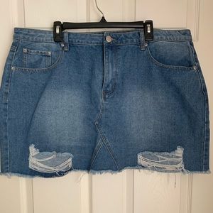 Distressed denim skirt